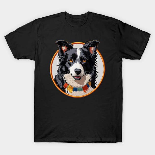 Border Collie Embroidered Patch T-Shirt by Xie